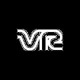 VR logo in white outline on black background, representing virtual reality branding